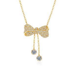 Tassel Bowknot VVS <b>D</b> Color Moissanite Pendant <b>Necklace</b> Trendy Engagement Women's Flower Design Link Chain 925 Sterling Silver - Product Image 2