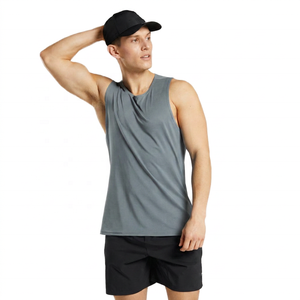 Camiseta sin mangas azul para hombre, cuello redondo, de secado rápido, deportiva, de poliéster tejido, para entrenamiento. - Product Image 4