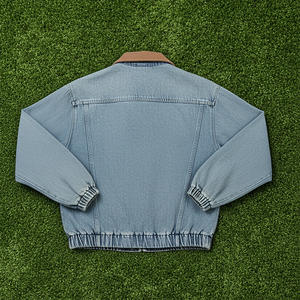 High Quality Custom Made Loose Fit Hip Hop Style Denim Quilted Winter Breathable Dyed Cotton Varsity Jacket Turn <b>Collar</b> Zip - Product Image 5