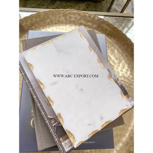 Conception de plateau de serveur de nourriture en marbre à cadre en métal poli doré de grande qualité en gros de table décorative de mariage - Product Image 3