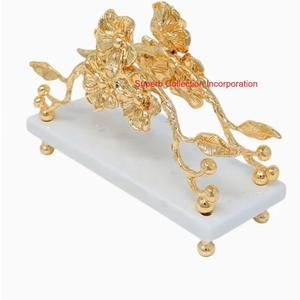 Porte-serviettes en acier inoxydable avec conception de feuille d'or Distributeur décoratif de mouchoirs en métal pour tables à manger cuisines et restaurants - Product Image 5