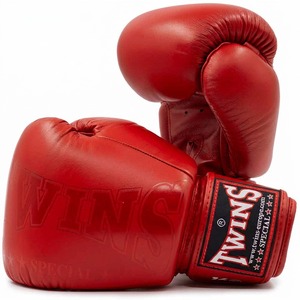 Gants de boxe Twins en cuir rouge, à doigts entiers, avec fermeture réglable au poignet, pour adultes, équipement de boxe, kickboxing, Muay Thai - Product Image 6