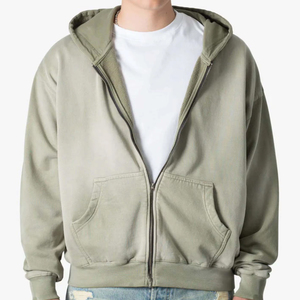 Sweat à capuche zippé oversize USAZE SPORTS en molleton de coton/polyester, couleur unie, style vintage, poids lourd 340g, respirant, pour homme - Vente en gros - Product Image 1