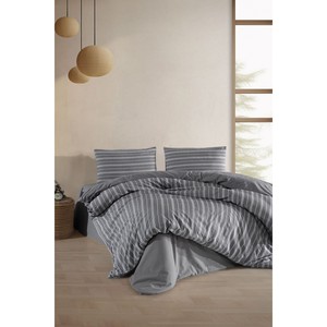 Varol Fitted Satin <b>Striped</b> Double Duvet Cover <b>Set</b> for Home Use - Product Image 2