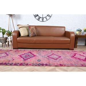 พรมวิ่งสไตล์วินเทจจากตุรกี ขนาด 3.2x10.1 ฟุต สีชมพู-ฟ้าลายจุด ทำจากขนสัตว์ - Product Image 5