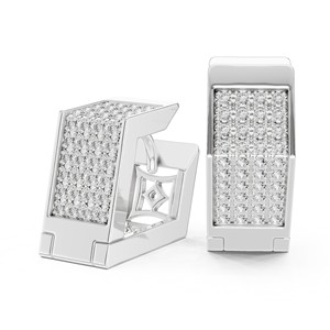 Round Moissanite Rectangular Pave <b>Stud</b> <b>Earrings</b> 925 Sterling <b>Silver</b> 80-Stone Full Pave - Product Image 5