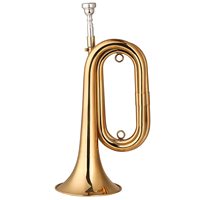 Brass Bugle Call Gold Plated Trumpet Cavalry Horn with Mouthpiece Carrying Bag Musical Instrument for Beginners School Band
