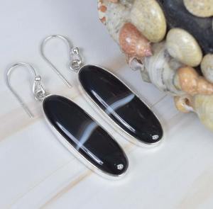 Boucles d'oreilles en agate à bandes 925 en argent Sterling pierres précieuses crochet boucle d'oreille forme de poire bijoux pour femmes bijoux faits à la main cadeau pour le jour de Pâques - Product Image 4
