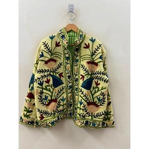 Handcrafted Suzani Embroidered Cotton <b>Short</b> Winter Coat Floral Artisan Open Front <b>Jacket</b> - Product Image 1