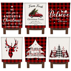 Juego de 6 fundas para sillas de Navidad a cuadros de búfalo negro y rojo, funda trasera de lino para árbol de Navidad para mesa de comedor, uso de silla de boda - Product Image 1