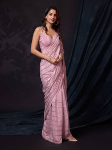 Sari de Seda Rosa Chocolate sin Costuras de Trendmalls, para Mujer, Informal, para Bodas, con Bordado de Espejo, Precio de Mayoreo Real, Estilo Indio Regular - Product Image 4