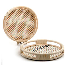 Plateau à chocolat en rotin de forme ronde Plateau de service fait à la main de qualité supérieure Plateau de service en rotin de luxe élégant et classique - Product Image 5