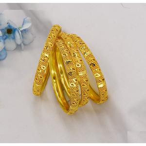 Stylish 24K <b>Gold</b> <b>Plated</b> Indian Bridal Design Fashion <b>Bangles</b> Unique 4pc Bracelet Set for Women and Girls - Product Image 5