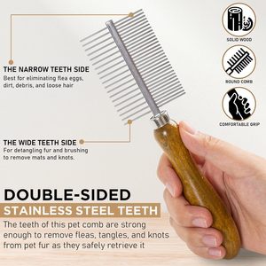 Double-Sided Stainless Steel Pet <b>Comb</b> Metal Teeth <b>for</b> Dog <b>Cat</b> Grooming <b>Flea</b> Check Loose Hair Removal Tool Simple Box Packaging - Product Image 3