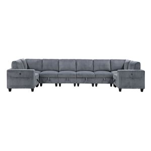 8-Piece Dark Gray Corduroy Fabric Modern <b>Living</b> <b>Room</b> Sectional Couch Solid Wood Furniture Charging Ports <b>Side</b> Apartments - Product Image 2