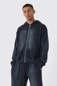 Conjunto Deportivo Desteñido por el Sol, Calidad Superior, 100% Algodón, 400 GSM, Pantalones Acampanados y Sudadera con Cremallera, Ropa Casual de Invierno para Hombre - Product Image 3