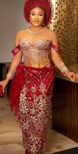 Hecho a mano de lujo indio nigeriano George envoltura vestido de baile estilo cristal diamante encaje decoración frente imperio hecho Nylon Lino - Product Image 2