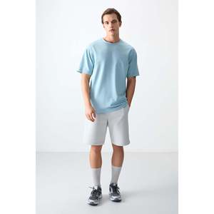T-shirt basique pour homme Air Jones, bleu clair, coupe ample, en tissu épais et doux en mélange de coton - Modèle 88378 - Product Image 3