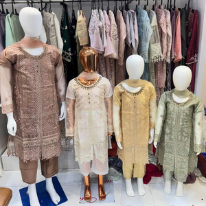 Chanderi soie droite Salwar Kameez fil complexe Jacquard Dupatta Long indien pakistanais vêtements pour mariages fêtes - Product Image 1