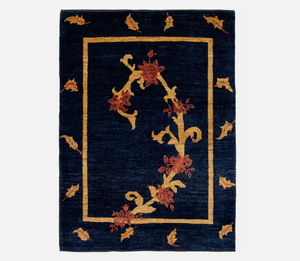 Alfombra de Lana y Seda de Lujo Hecha a Mano con Diseño Moderno de Flores Azules y Nudos Modernos para Sala de Estar, Hotel, Oficina, Hogar Comercial - Product Image 1