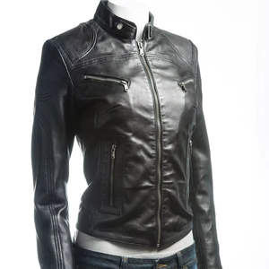 Chaqueta de Motocicleta de Cuero de Oveja Genuina de Alta Calidad, Impermeable, Reversible, con Cremallera, para Invierno, Talla Grande, Transpirable, Estilo Vintage para Mujer - Product Image 1