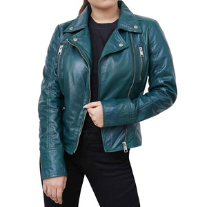 Chaqueta de cuero con cremallera recortada personalizada de alta calidad, chaqueta de carreras de cuero genuino Sexy para mujer, ropa de calle estilo motorista - Product Image 4