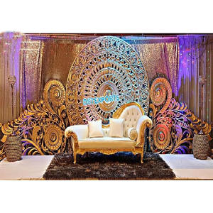 ฉากงานแต่งงาน แผงไฟเบอร์สีทอง ฉากหลังงานแต่งงานแบบอินเดียใต้ โครงฉากงานแต่งงาน แผงตกแต่งงานแต่งงานสุดอลังการ แผงลายเหรียญทอง สหรัฐอเมริกา - Product Image 1