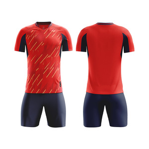 Conjunto de uniforme de fútbol unisex personalizado 100% poliéster con cuello en V transpirable secado rápido Transferencia de Calor impreso camiseta ligera sin costuras - Product Image 1