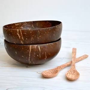 Cuenco de cáscara de coco natural y orgánico y cuchara de madera de coco Ecológico - Product Image 6