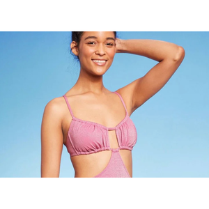 Costume da bagno intero da donna Wild Fable in lurex rosa con design cut-out e scollo senza spalline, personalizzabile con logo, disponibile nelle taglie XS, S, XL, XXS - Product Image 2