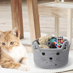 Design attrayant nouveauté pur coton corde tissé décoratif chat Design panier de rangement avec poignée taille personnalisée usage domestique - Product Image 2