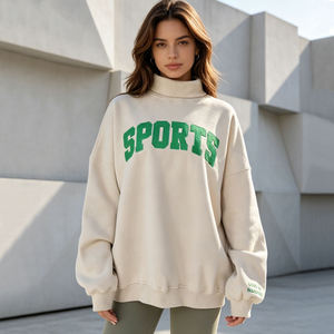 Womens Mock Neck Sweatshirt Slouchy <b>Drop</b> Shoulder White Custom Pink Varsity Graphic Pullover Fleece - Product Image 5