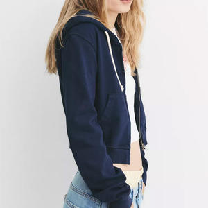 เสื้อมีฮู้ดผ้าฝ้ายสำหรับผู้หญิงแบบรูดซิปปิดแบบเต็มหน้าพิมพ์โลโก้แบบกำหนดเองและเย็บปักสีและขนาด - Product Image 3