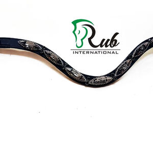 Bride élégante en cristal incurvé pour dressage - Cuir noir rembourré Logo personnalisé Grandes pierres navette Équipement équestre haut de gamme - Product Image 1