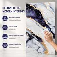 Panneau mural en PVC brillant MORLENX, imitation marbre violet, noir et doré, pour décoration murale de luxe