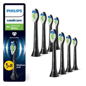 Têtes de brosse de rechange originales Sonicares W2 Optimal White, noires, lot de 8, HX6068/88 - Product Image 1
