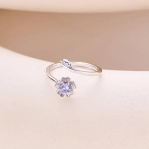 แหวนดอกไม้ Tanzanite สวยงาม925เงินสเตอร์ลิงปรับได้ดอกไม้ของขวัญ - Product Image 1