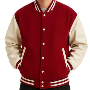 Veste en molleton de baseball décontractée pour homme, vêtement d'hiver avec logo brodé personnalisé, manches en PU, technique de teinture unie - Product Image 5