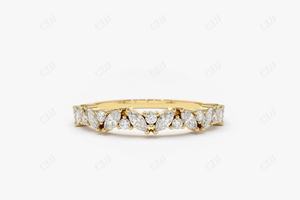 Bague en diamant marquise en or massif 14K alternant bande de mariage en diamant marquise cultivée en laboratoire avec perle bijoux élégants - Product Image 3