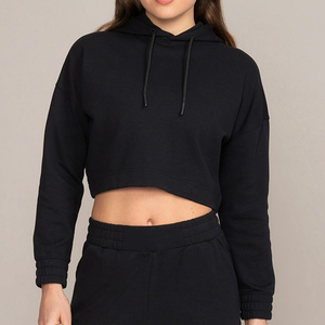 Sudadera Corta Deportiva de Algodón de Alta Calidad al por Mayor, Diseño Nuevo Personalizado, Sudadera Corta Holgada para Mujer - Product Image 1
