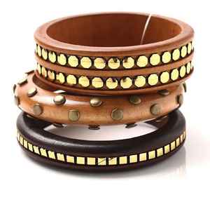 Charme royal en bois laiton ensemble de bracelets à la mode bijoux pour femmes forme ronde accessoire cadeau bracelets faits à la main pour les femmes - Product Image 1