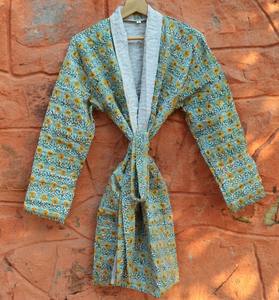 สีเขียวดอกไม้พิมพ์อินเดียมือพิมพ์ผ้าฝ้ายแจ็คเก็ตผู้หญิงใหม่เทศกาลเสื้อแฟชั่นผ้าทํามือQuit Jacket Kantha Beach - Product Image 2