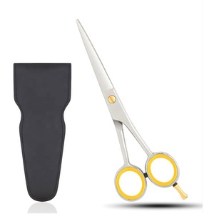Ciseaux de coiffure en acier inoxydable avec anneau jaune pour le doigt et étui en cuir, outil professionnel de salon de coiffure - Product Image 1