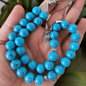 Tasbih de luxe fait main, 108 perles, pierre turquoise, chapelet de prière islamique, bijoux musulmans, exportation Inde - Product Image 1