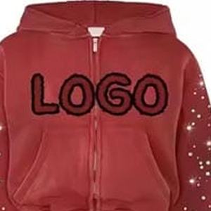 Personalizado ácido Rhinestone lavado hombres mujeres con capucha polar Chenille bordado y bolsillos invierno sudadera con pantalones de chándal conjunto - Product Image 5