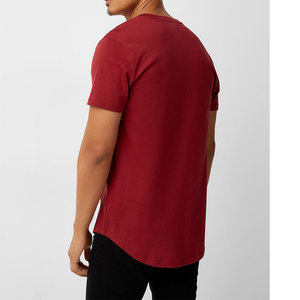 T-shirt Hipster bleu marine 100% coton pour hommes demi-solide/uni ourlet incurvé lettre motif hommes longueur ourlet incurvé t-shirt - Product Image 6