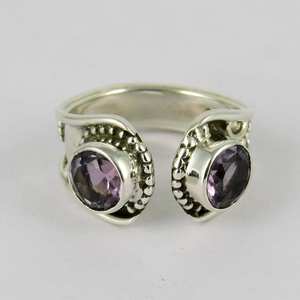 Bague Améthyste Réglable Faite à la Main en Argent Sterling Oxydé 925 Bijoux de Bohème Cadeau - Product Image 1