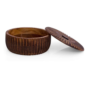 Bol de couleur naturelle en bois massif le plus vendu avec couvercle bols en bois faits à la main pour les collations bol de service en forme ronde en bois - Product Image 3