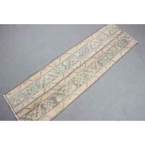 Tapis turc vintage en laine 1,4x4,7 pieds, écologique, patchwork marron et bleu avec envers en latex - Product Image 3