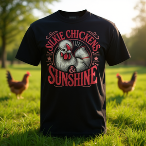Camiseta Silkie Chickens & Sunshine, camiseta promocional unisex negra para adultos - Product Image 3